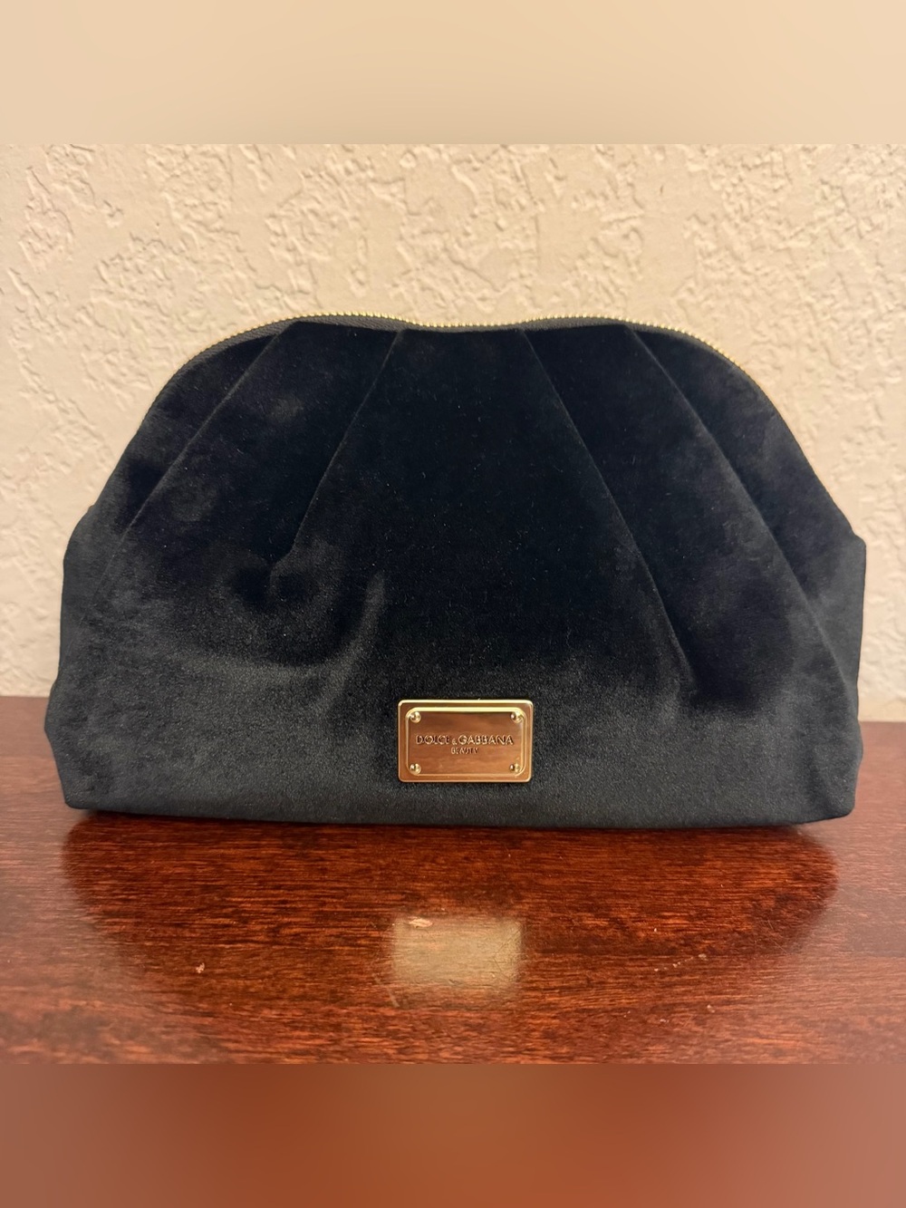 Dolce & Gabbana Beauty Black Velvet Signature Cosmetic Pouch Makeup Bag Clutch